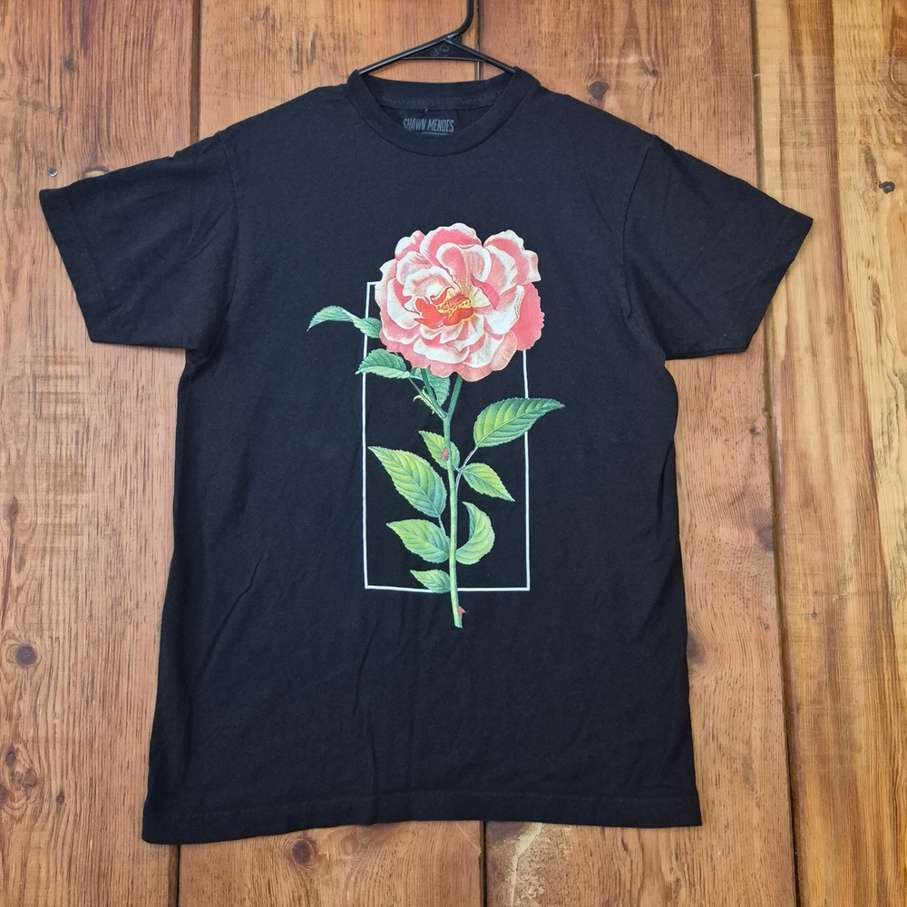 Shawn Mendes The Tour 2019 Concert T-Shirt Black Rose Graphic Men's Medium Music